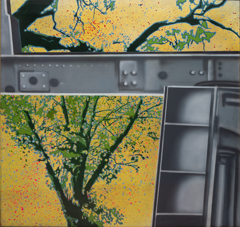 Giacomo Spadari, Struttura e albero, 1972, acrilico su tela, cm 100 x 100