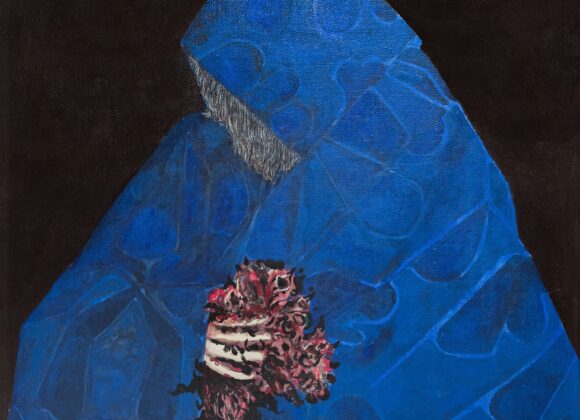 Arturo Carmassi, La menzogna 2 – figura col manto blu, 1969, olio su tela, cm 70 x 70